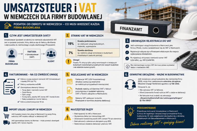 Umsatzsteuer i VAT w Niemczech dla firmy budowlanej