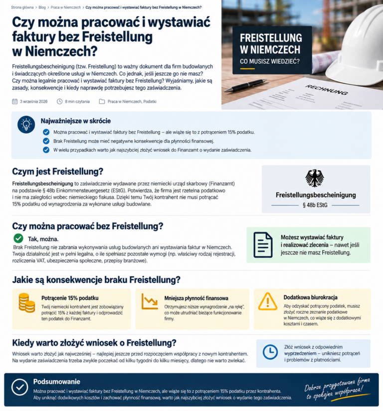 Czy można pracować i wystawiać faktury bez Freistellung w Niemczech?