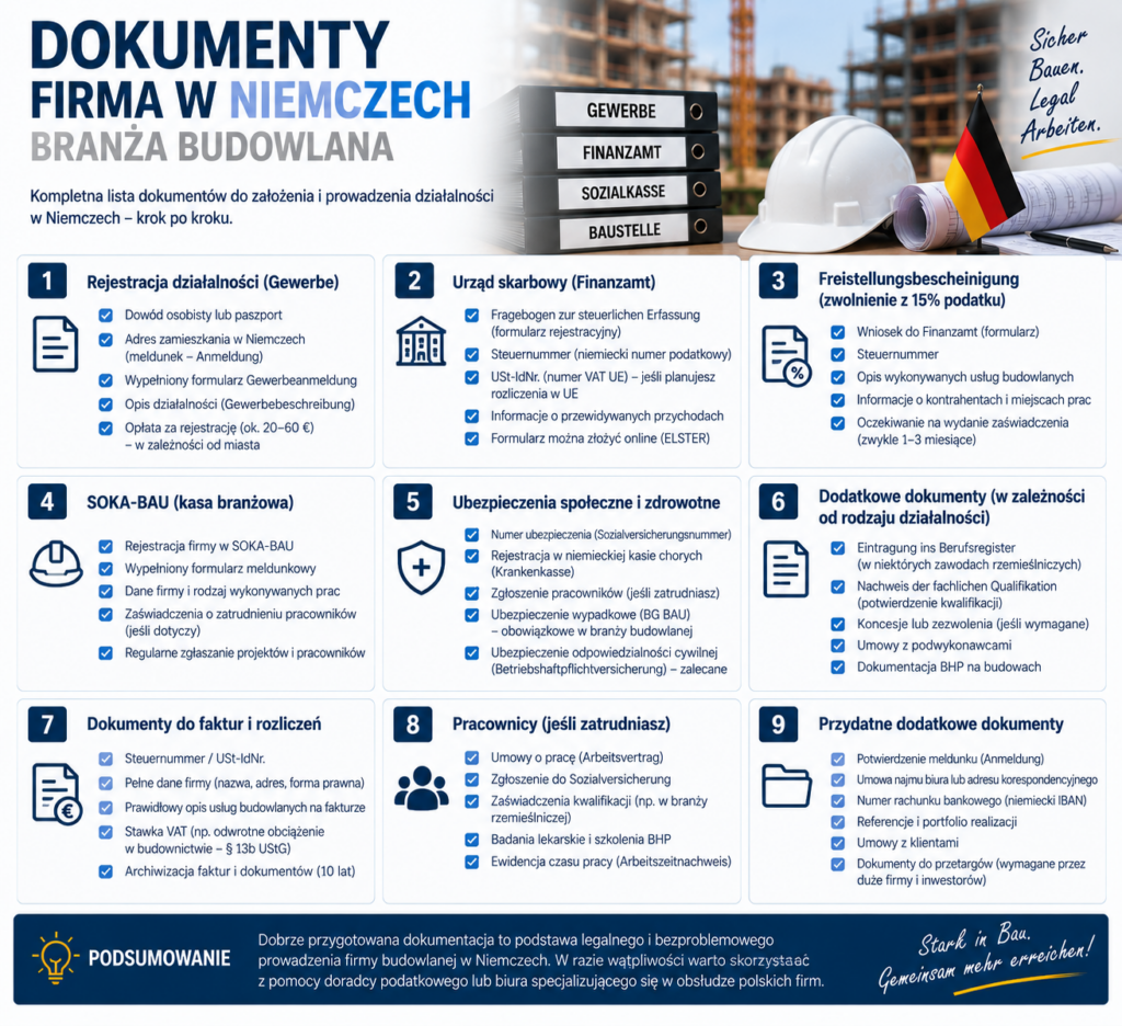 Dokumenty przed pierwszym zleceniem budowlanym w Niemczech